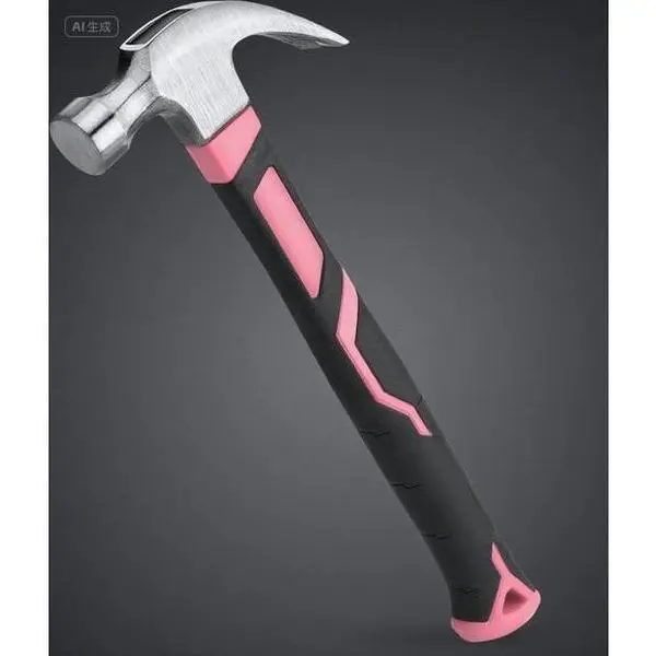 Fiberglass Claw Hammer with Forged Steel Head, 16 oz All-Purpose Hammer for Home Improvement, Durable Pink Handle for Secure Grip, Ergonomic Design for Comfortable Use, Non-Slip Shock Absorbing Tool repair  tools rubber mallet soft grip handle