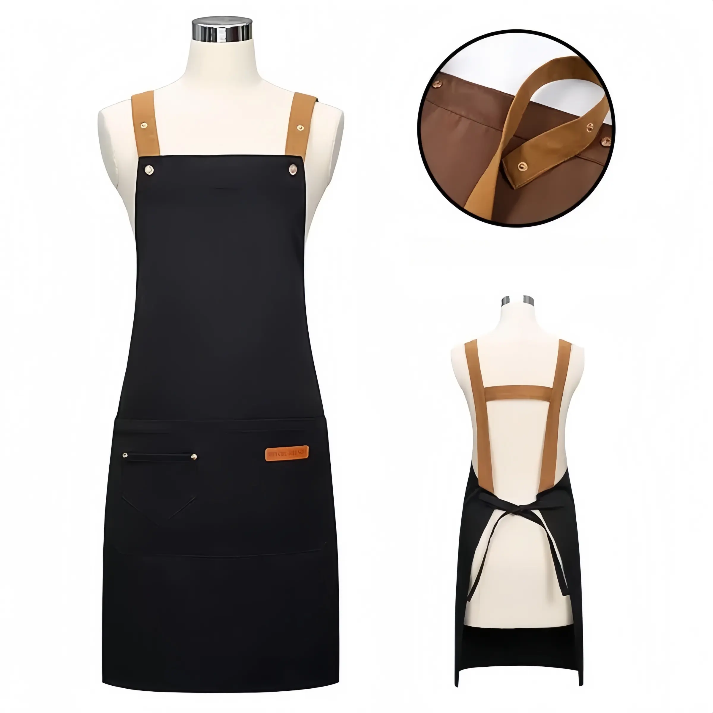 Adjustable Shoulder Strap Apron with Pockets, 1 Count Breathable Polyester Apron, Sleeveless Kitchen Apron for Restaurant, Cafe and Bookshop, Kitchen Cooking Aprons