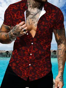 Men's Printed Short Sleeve Shirt, Summer Slim Casual Floral Shirt, Fashion Trendy Men's Wear, Top Coat Style