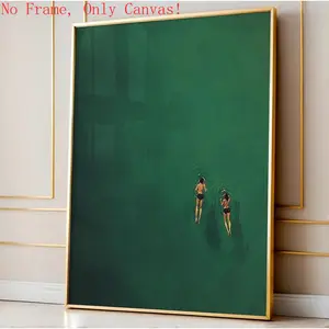 Swimming In Green Abstract Painting |         Green Water Vintage Wall Art |         Frameless Poster |         Green Retro Holiday & Minimalist Art |         Decor for Bedroom, Study, Living Room