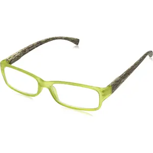 Women's Tropic Rectangular Reading Glasses, Transparent Blue with Wooden Pattern Temples, 52 mm + 1.5