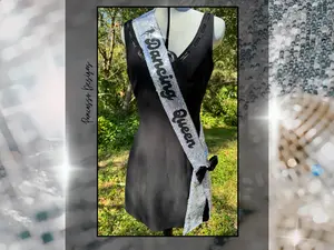 Sash | Custom Silver Sequin Sash Stole with Black Satin Bow – Personalized Text, “Dancing Queen” Party Sash, Bachelorette, Birthday, Graduation