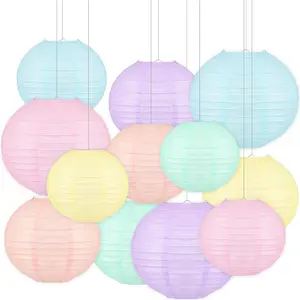 12 PCS 10 Inch Colorful Pastel Macaron Neon Hanging Chinese Paper Lanterns Party Decorations for Classroom Baby Shower Wedding Birthday Valentine's Day
