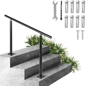 VEVOR Handrail for Outdoor Steps, 3 - 4 Steps White Round Outdoor Handrail, Adjustable Aluminum Staircase Handrail, Thickened Stair Railings for Porch Railing, Deck HandrailVEVOR Super Brand Day