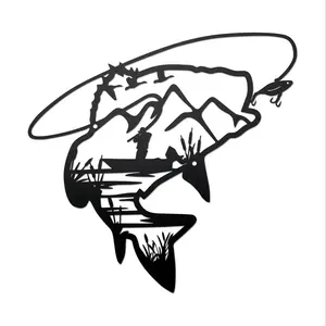 Fishing Themed Wall Art, 1 Count Hanging Ornament, Wall Hanging Decor for Home Living Room Bedroom, Home Decor, Room Decor, Home Accessories, Hangable, Art Wall Decoration