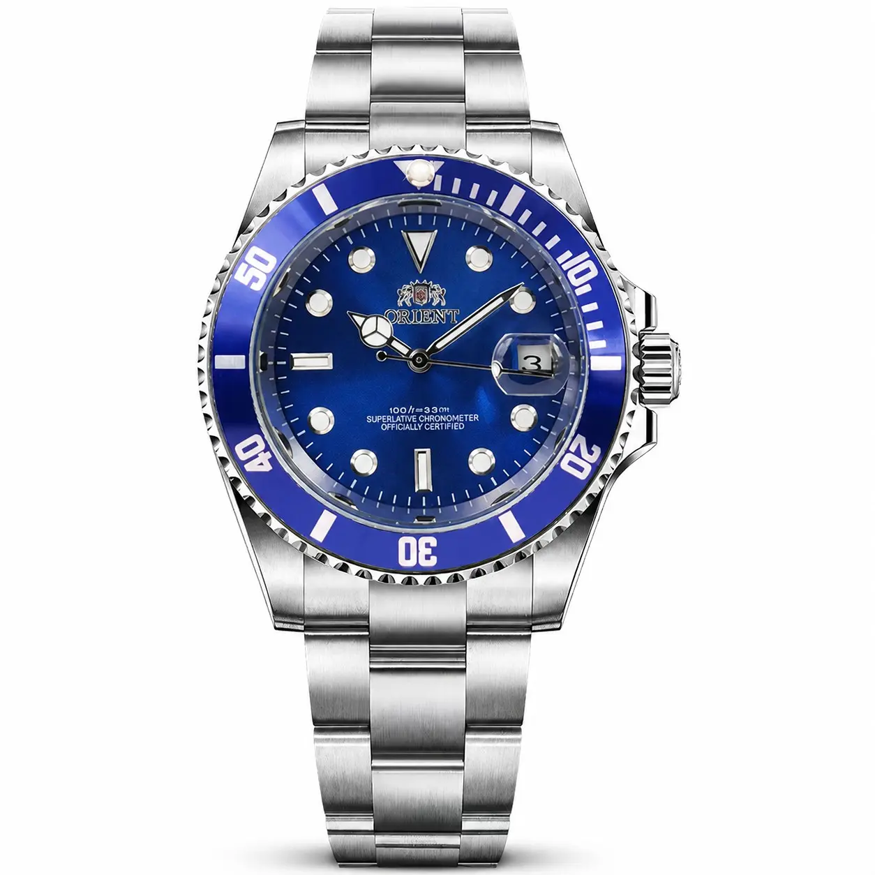 Orient  III Men Automatic Dive Watch,200M 20Bar Waterproof,Luminous Markers,Day Date,Stainless Steel Bracelet,Rotating Dive Bezel,Mechanical Sport Wristwatch,Blue Green Red Black Dial Option,Entry Level Diver Watch for Men