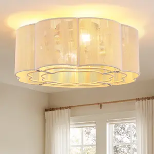 Caged Ceiling Fan with Lights, Flush Mount 19.6" Boho Ceiling Fans with Lights Remote Control, Low Profile Bladeless Rattan with 6 Speeds for Bedroom, Nursery, Kitchen