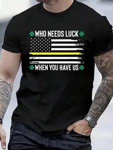100% Cotton 911 Dispatcher St. Patrick's Day Flag T-Shirt Women's Men's Graphic Tee Crew Neck summer vacation Tops
