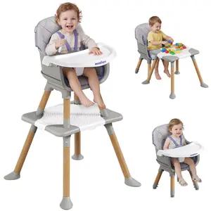 6-in-1 Baby High Chair, Convertible Infant Feeding Chair, Toddler Dining Chair with 5-Point Adjustable Safety Harness, Can Be Converted into Stool, Booster Seat & Activity Play Table