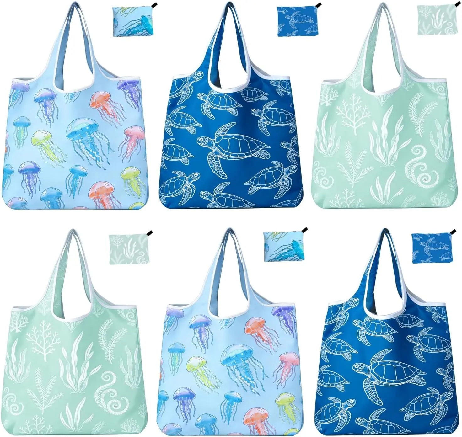 6 Pack Foldable Shopping Bag, Reusable Shopping Bag | Machine Washable, For Grocery, Travel, Storage, Gift