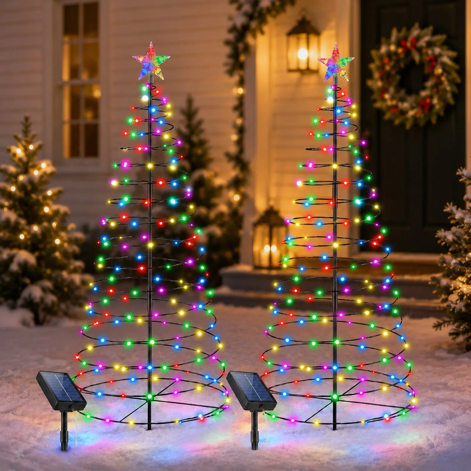 47" Spiral Solar Christmas Tree Upgrade 135 LEDs Multicolor Lights Outdoor Decorations - 2 Pack