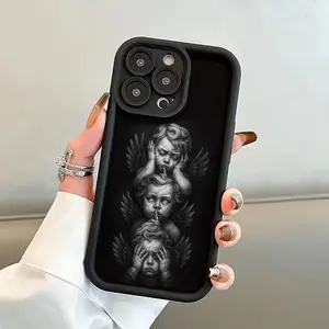 Phone Case - A Beautifully Designed Phone Case Featuring Mystical Cherubs Embodying The Themes of See-No-Evil, Hear-No-Evil, And Speak-No-Evil. It Has a Fine Matte Black End, Offers a Comfortable Grip