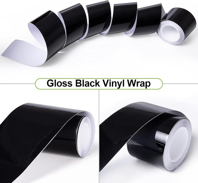 Spurtar Gloss Black Vinyl Wrap 4 Inch x 20ft Air-Release Adhesive Car Vinyl Tape Chrome Delete Wrap Roll DIY Car Exterior Decoration Door Edge Guard Vehicle Detailing Paper 10CM x 6M