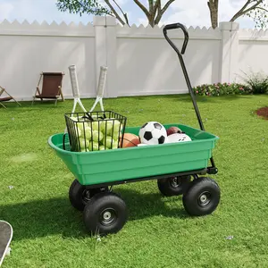 Garden Dump Cart, 600Lbs Garden Cart, Heavy-Duty 4 Wheel Wheelbarrow Yard Cart with 10-Inch All-Terrain Wheels, , for Courtyards,Farm,Gardening,Green durable poly dump cart