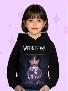 Wednesday Season 3 Limited Edition Girls' Dark Magic Crystal Ball Hoodie, Casual Long Sleeve Fitted Sweatshirt, Fall & Winter Fashion