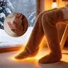 Long Fuzzy Plush Lounge Socks with Foot Openings, Solid Color Indoor Socks for Home Relaxing, Reading, Sofa Lounging and Bedtime, 1 Pair