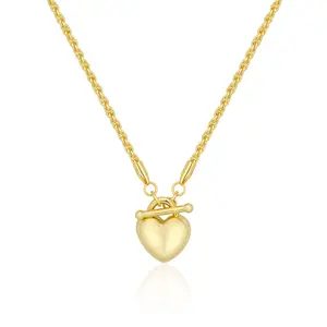 Aprilery Minimalist Gold Heart Charm Necklace for Women Interlocking Circle Links Toggle Fastener Fashion Jewelry