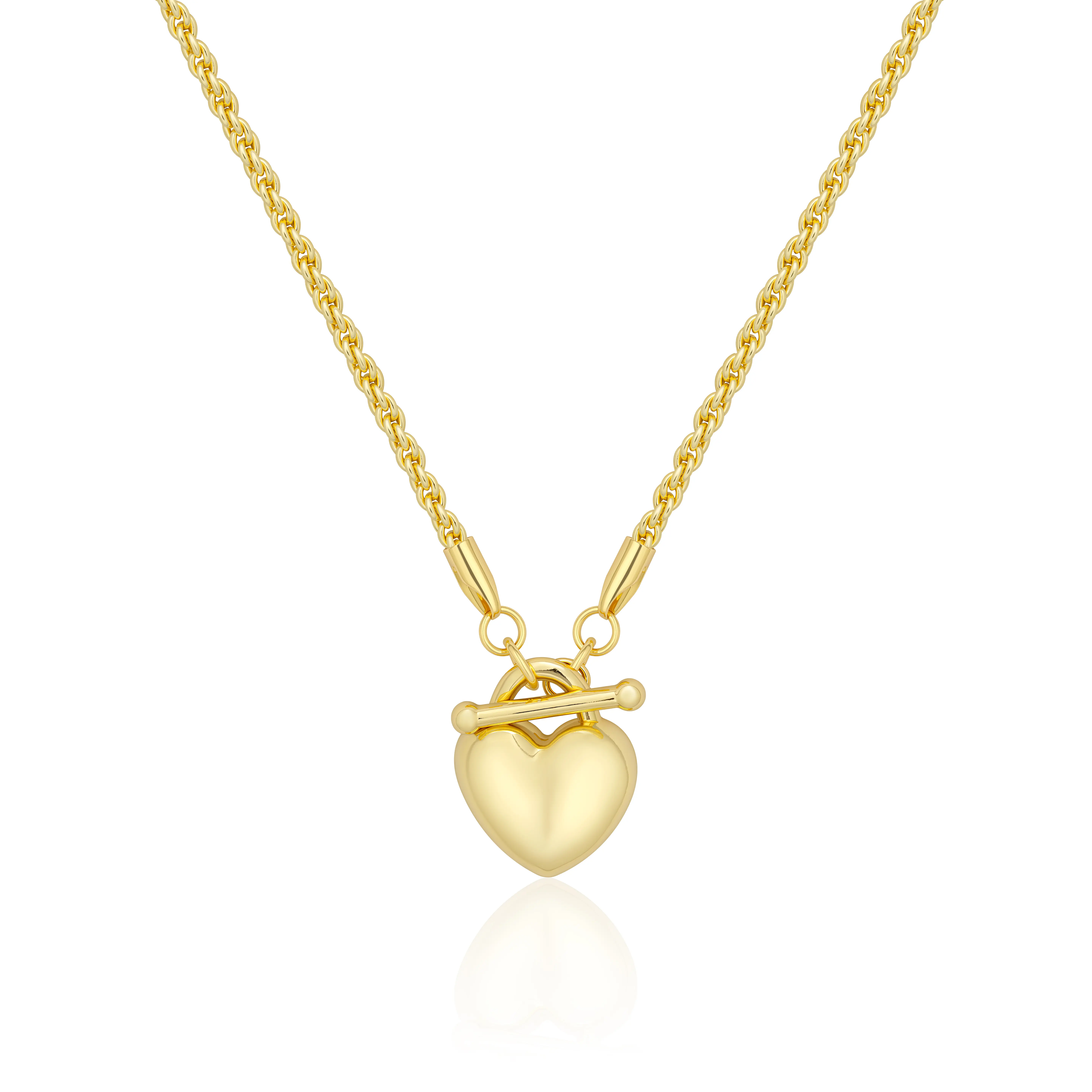 Aprilery Minimalist Gold Heart Charm Necklace for Women Interlocking Circle Links Toggle Fastener Fashion Jewelry