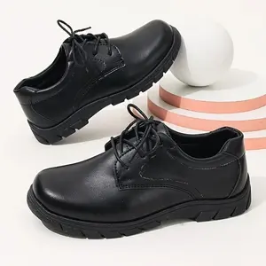 NewBoys Black Lace-Up Round Toe Dress Shoes with Upper & TPR Sole for All-Season School Weddings Parties Formal and Casual Wear