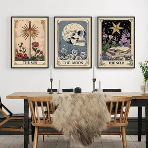 3pcs/set Modern Abstract Bohemian Tarot Card Sun Moon Star Canvas Print Halloween Horror Skull Sword Wall Art Poster Bedroom Home Decor