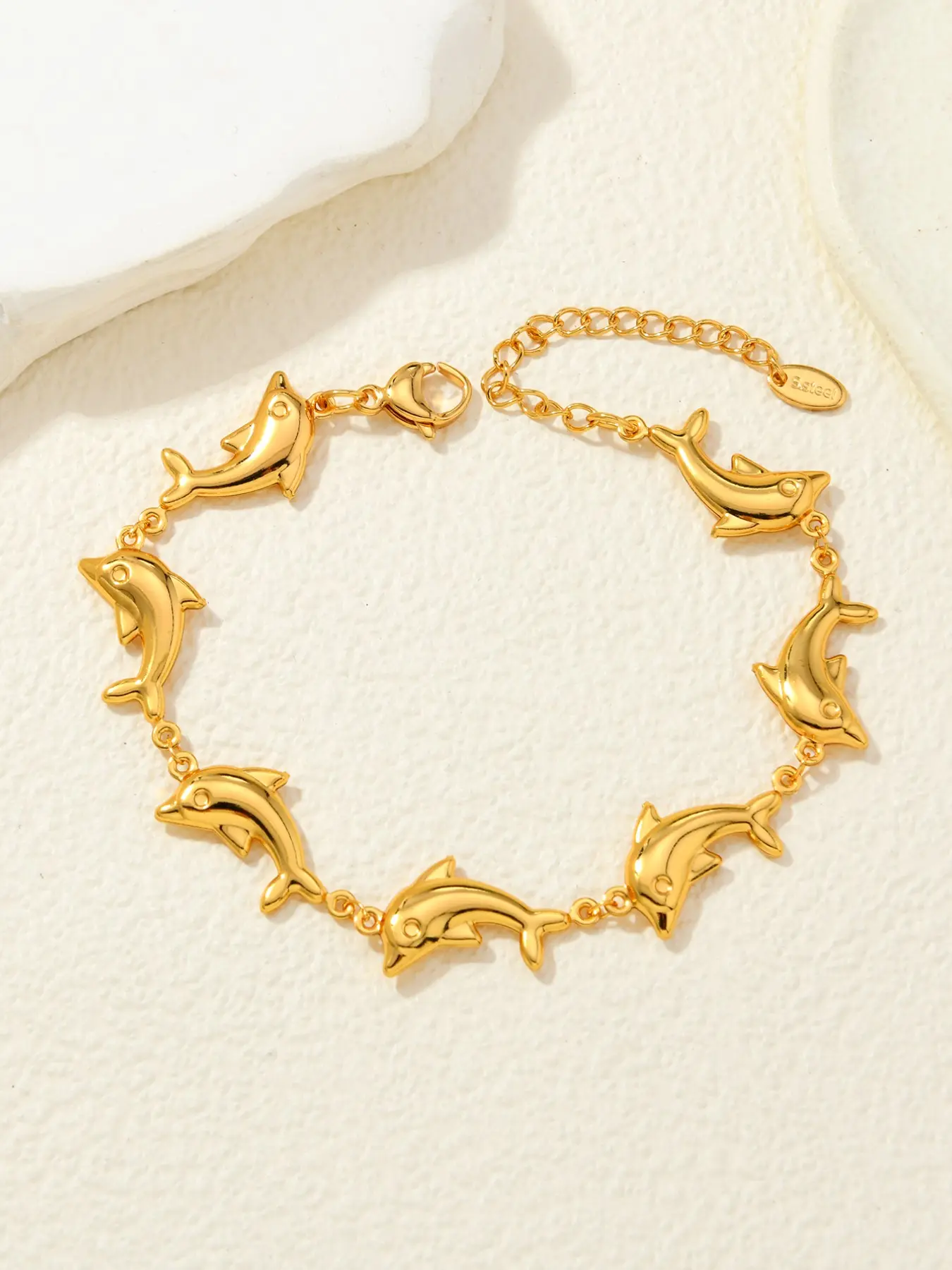 14k Gold-Plated Stainless Steel Dolphin Bracelet, Hypoallergenic, 3D Technology, Y2K Style Jewelry, Gift for Girlfriend or Wife