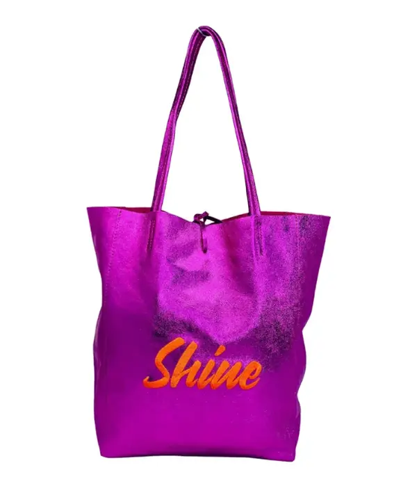 Stella Metallic fuchsia Leather Tote Bag | Handmade in Italy