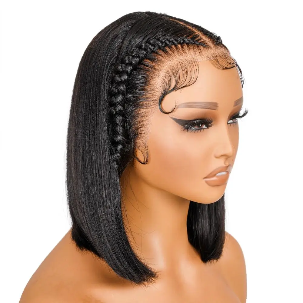 SuperNova 13x4 Braided Lace Front Wig, 100% Human Hair, Pre-Plucked, Glueless, Straight Bob with Baby Hair & Adjustable Straps, 10-12 Inch #SummerVibes