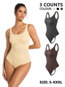 Women's Solid Color Lace Trim Shapewear Bodysuit, Tummy Control Butt Lifting Shaper, Women's Shapewear for Daily Wear, Curve Hugging Compression, Invisible Body Shapewear