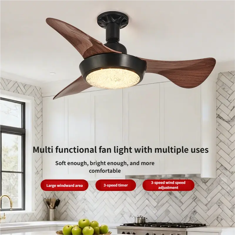 25 Inch Modern Retro Ceiling Fan Light Combo | 3-Color Dimmable LED 3-Speed Fan | Reversible 3-Phase Copper Motor with 3-Level Timer for Home Bedroom Living Room Cafe