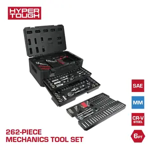 Hyper Tough Mechanics Tool Set, SAE and Metric, 262 Pieces