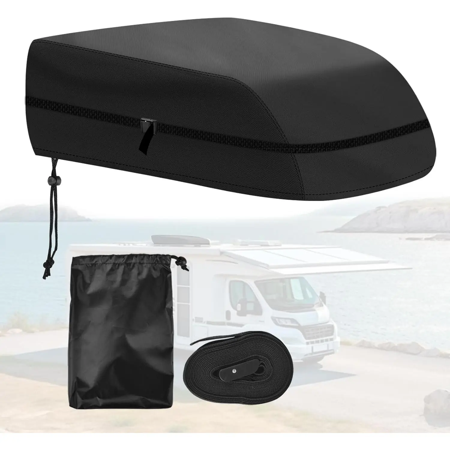 RV Air Conditioner Cover, 43"L x 31"W x 15"H Camper RV Roof AC Cover, Compatible with Dometic Brisk II,Coleman Mach I, II, III, Mach 3 Plus, A/C Dust Proof Protective Cover Accessories with Drawstring