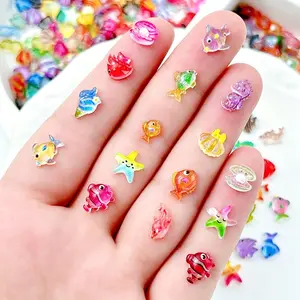 Ocean Theme Cartoon Resin Nail Art Decorations, Underwater World Fish Starfish Shell 3D Nail Accessories, Mixed Pack，Nail Art Rhinestones 、 Flatback Crystals 、 with Adhesive Glue 、 Diamond Painting