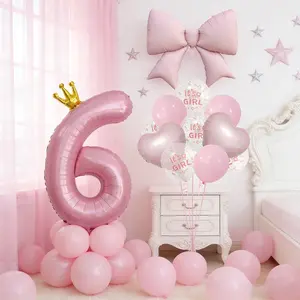 Baby Shower Girl & Boy Theme Bow Crown Number Foil Balloon Set, Children's Birthday Party Decorations—Perfect for decorating venues and creating photo backdrops for birthday parties for children aged 1–9