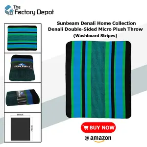 Sunbeam Denali Home Collection by Monterey Mills 60x70 Double-Sided MicroPlush Throw with Washboard Stripes for Cozy Living