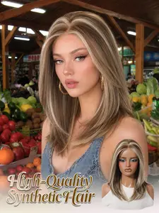 Topshe Urban Chic High-Definition Lace Tea Highlights Medium-Length Hair 16 Inches, Face-Framing, Easy to Wear, Versatile for Daily Use