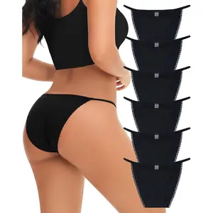 Cotton Underwear for Women Sexy String Bikini Lace Cut Out Panties Stretch Ladies Cheeky Briefs 6 Pack S-XL