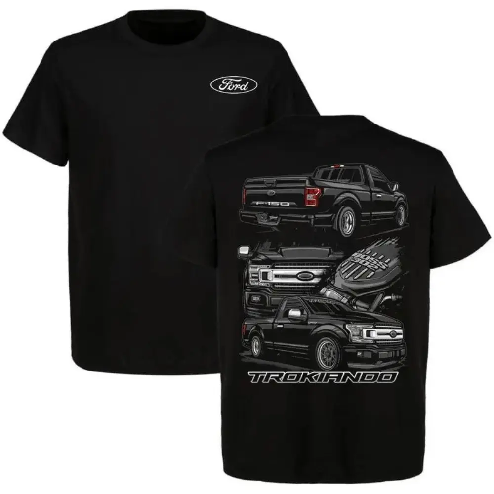 Men's Ford F-150 Trokiando Menswear Short-Sleeve Round Neck Casual Cotton Vintage Pickup Print Tee, Minimalist Unisex All Seasons Gift for Ford Lovers