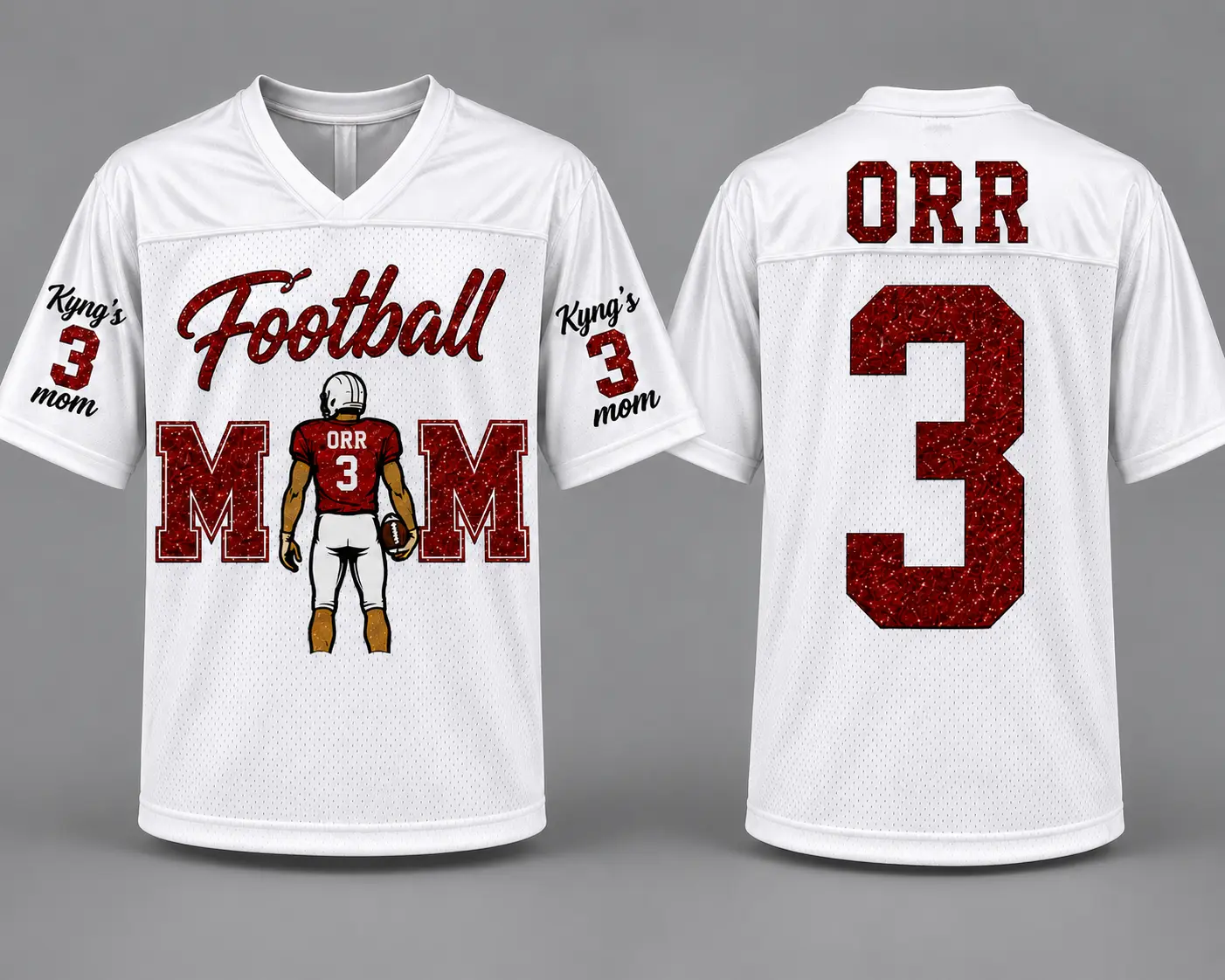 Custom Football Mom Jersey – Personalized Player Name & Number – Game Day Sports Tee (GLITTER)