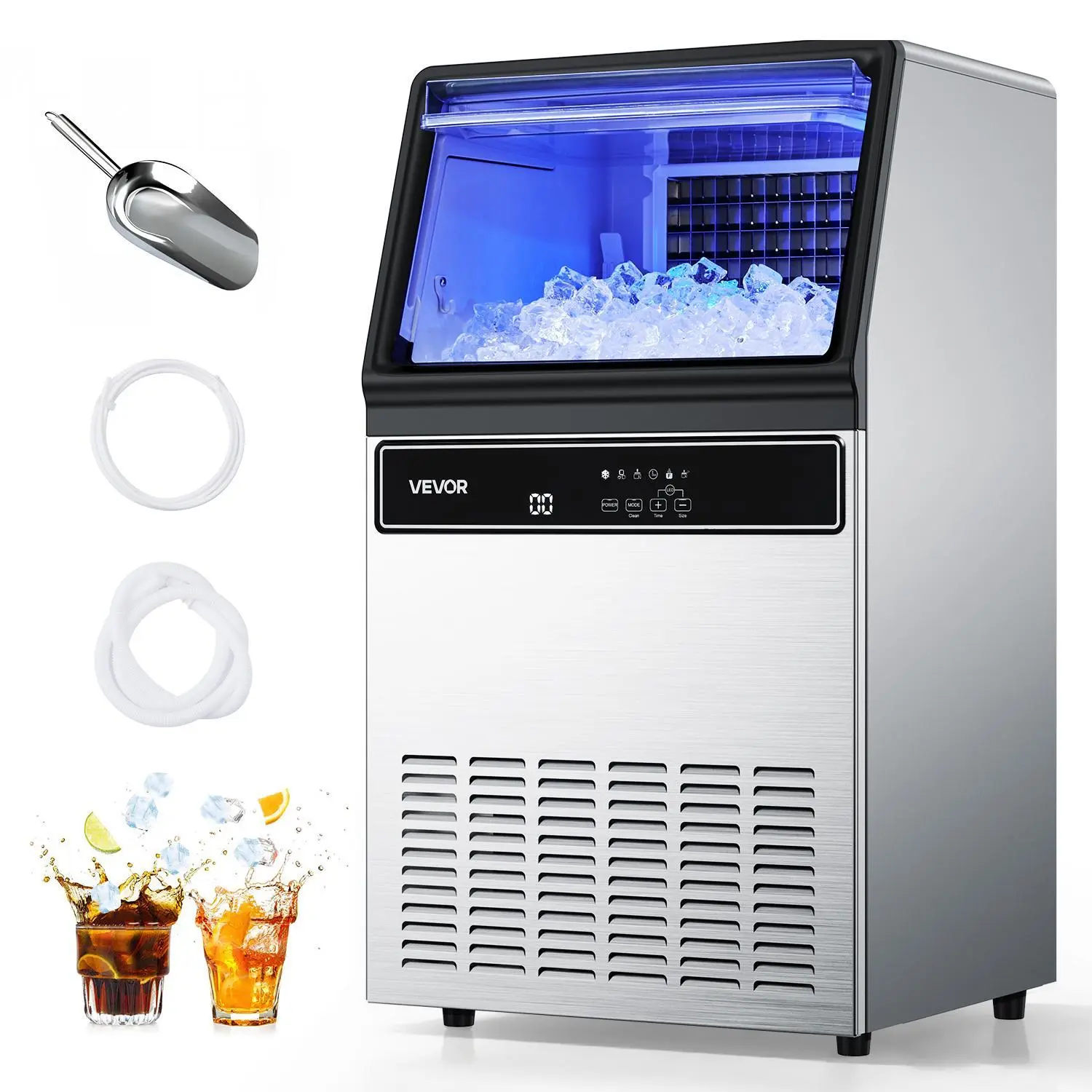 【Summerfinds】VEVOR Commercial Ice Maker Machine, Stainless Steel Freestanding & Under Counter Ice Maker with LED Display & Self-Cleaning, for Home Bar Restaurant