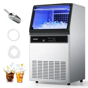 VEVOR Commercial Ice Maker Machine, 130Lbs/24H with 33Lbs Storage, 45 Cubes per Cycle, Stainless Steel Freestanding & Under Counter Ice Maker with LED Display & Self-Cleaning, for Home Bar Restaurant