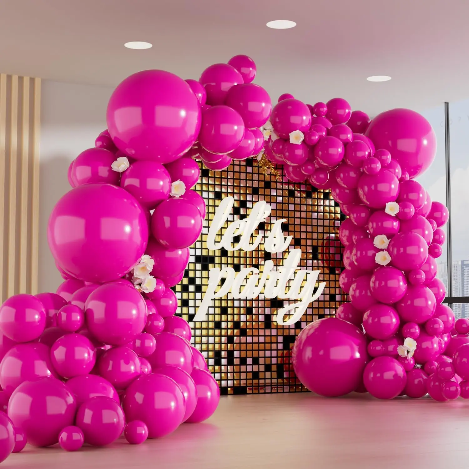 150 count Hot Pink Balloons Different Sizes Pack, 18 12 10 5 Inch Party Balloon Garland Arch Kit for Birthday Valentine's Wedding Gender Reveal Party Decorations(With 2 Ribbons)