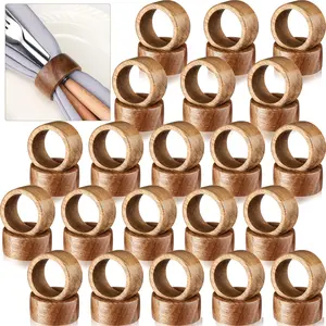 50 count  Napkin Rings Bulk Acacia  Dining Table Napkin Holder Buckles for Easter Spring Wedding Dinner Ramadan Harvest Holiday Table Decoration(Round,Brown)