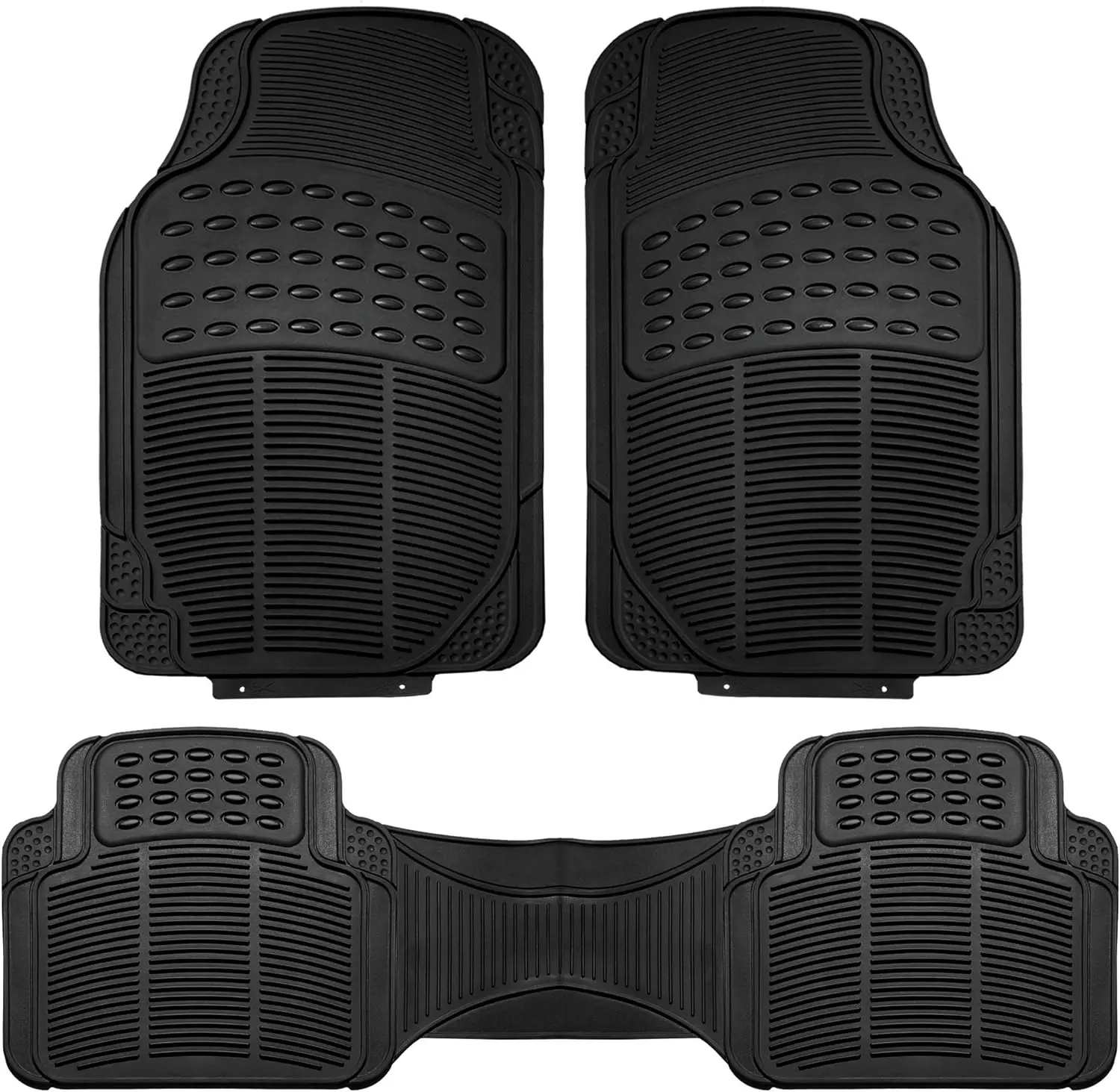 Automotive Floor Mats Solid ClimaProof for all weather protection Universal Fit Trimmable Heavy Duty fits most Cars, SUVs, 3pc Full Set Black
