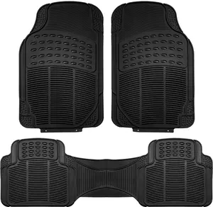 Automotive Floor Mats Solid ClimaProof for all weather protection Universal Fit Trimmable Heavy Duty fits most Cars, SUVs, 3pc Full Set Black