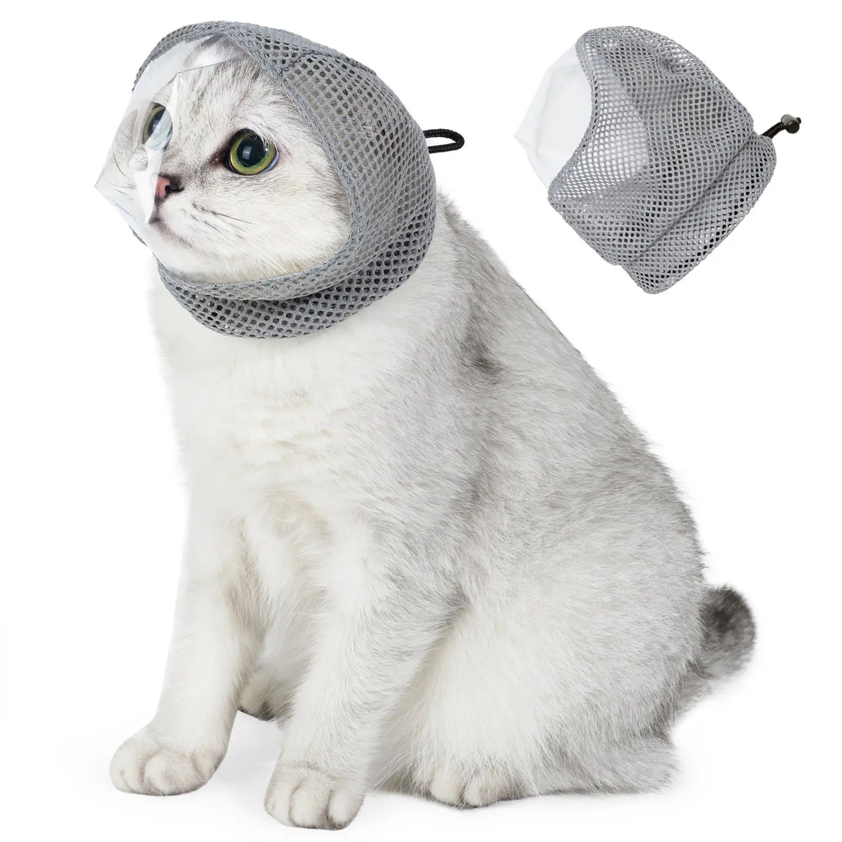 Adjustable Cat Muzzle for Grooming, Breathable Cat Pet Head Cover with Transparent Anti-Bite Bubble Mask Helmet for Nail Trimming Bathing & Vet Visits
