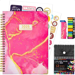 2025  2025 Weekly Monthly  with Tabs Jan.2025 Dec.2025 Daily  with Color Pen Sticky Notes and Stickers 6.2" x 8.5" Elastic Clos