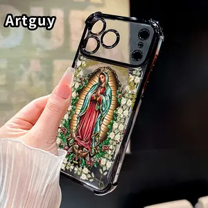 Compatible with iPhone 17 Pro Max 16 15 Plus Air 14 13 12 11 E Phone Case Virgin's Divine Grace Four-Corner Drop-Resistant Electroplated Transparent TPU Soft Protective Cover Gift