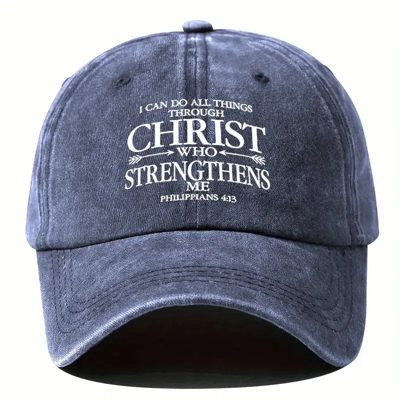 " I Can Do All Things Through God" Biblical Verse Printed Quote Baseball Cap - Adjustable, Unisex Dad Sun Hat - Sports, Outdoor Use - Perfect Gift, Outdoors