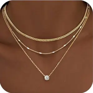 Women's 2-Piece Layered Gold Costume Jewelry Set - Tarnish-Resistant 2026 Gold-Plated Pendant Necklace, Chunky Cuban Link Choker - Personalized Birthstone Gift for Mom lei graduation fathersdaygiftideas proof