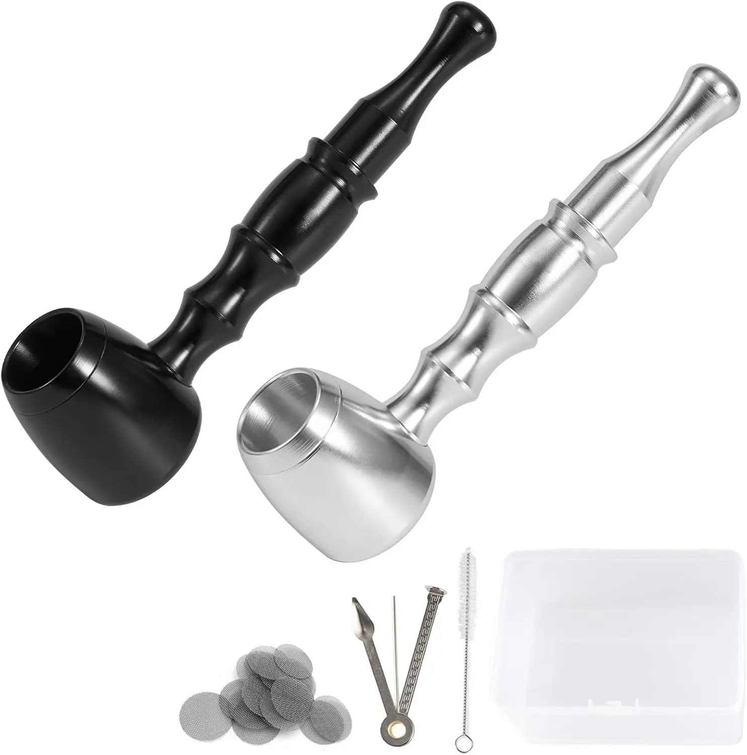 Outdoor Camping Cooking Aluminum Alloy Pipe Set (2-Pack, 10cm Portable), Includes Pipe Cleaning Brush, 10 Filters, 3-in-1 Tool & Compact Storage Case